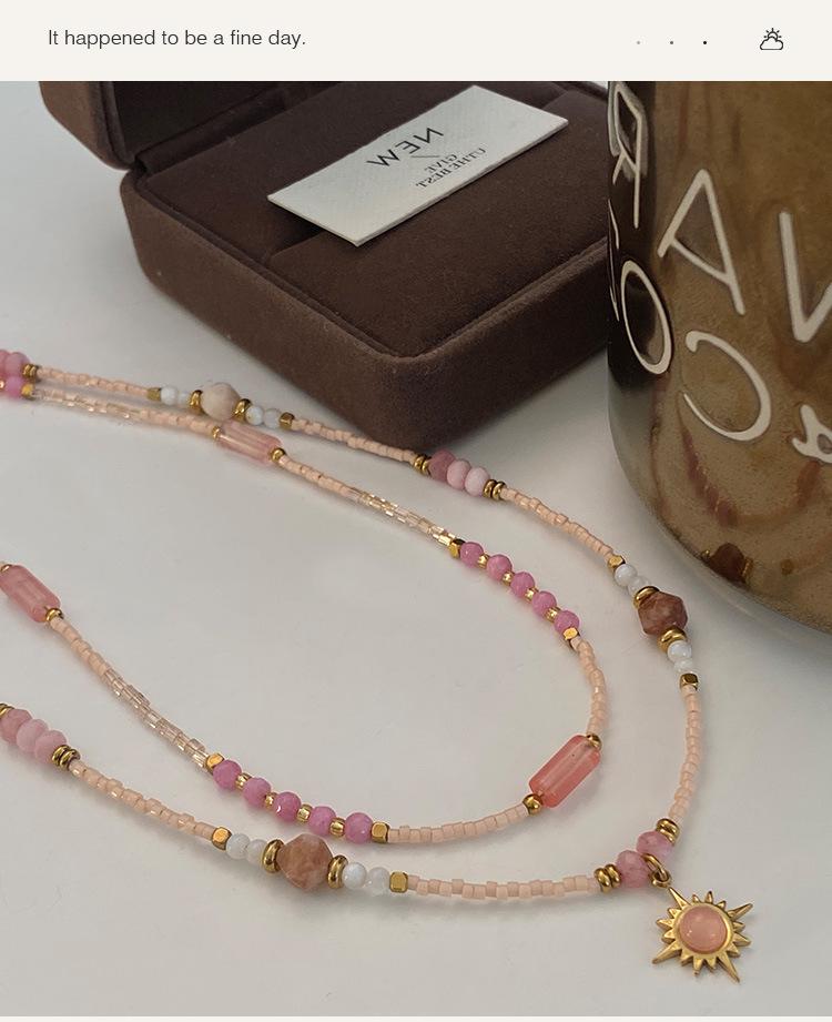 Pink Rose Quartz Eight-Pointed Star Pendant Necklace, Natural Stone Beaded Choker for Women, 2024 Collection