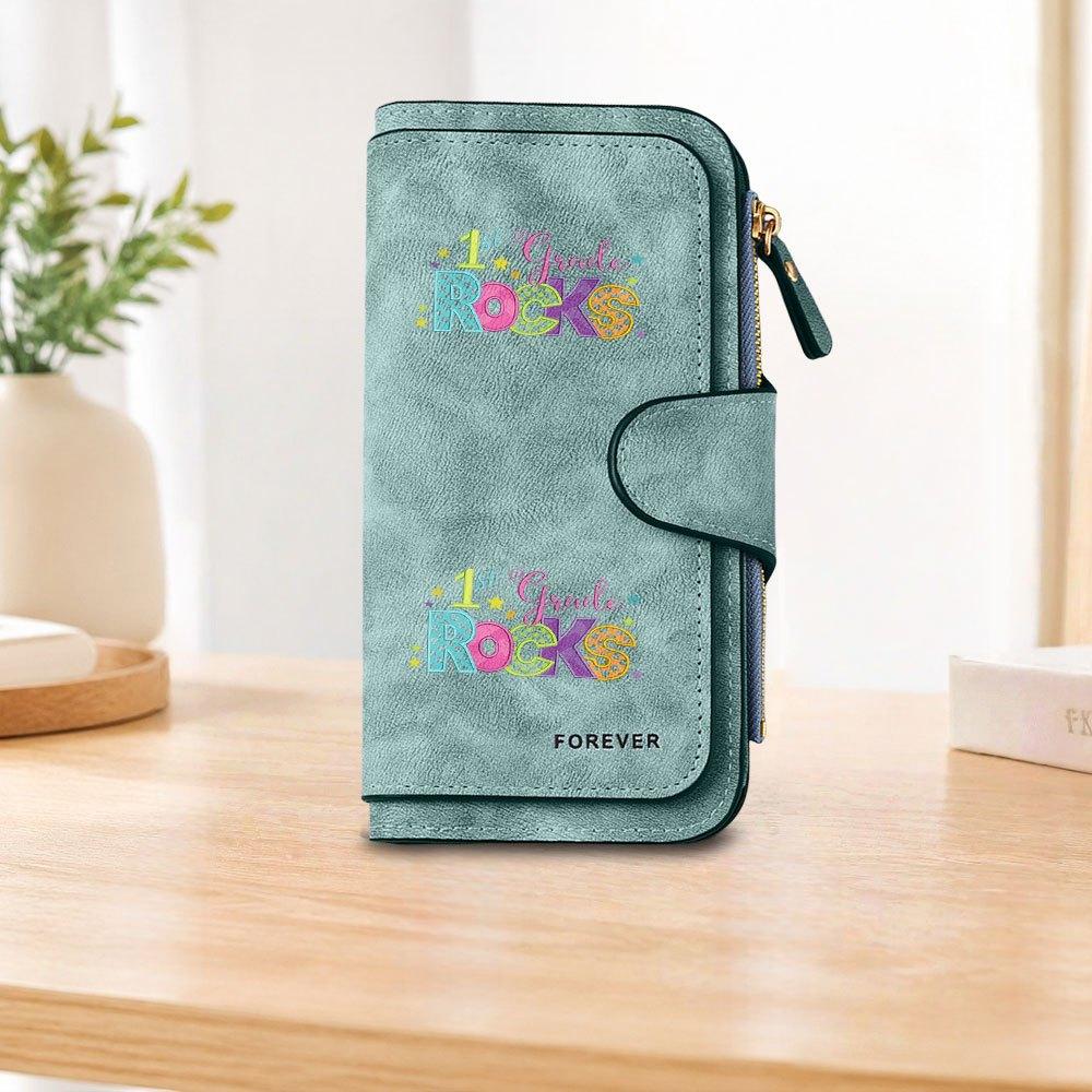First-grade themed long zipper wallet, large-capacity card holder, unisex clutch bag, stylish zippered coin purse, suitable for daily use, a great