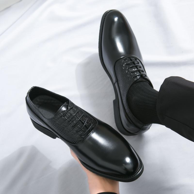 Fashion Crocodile Pattern Men Classic Leather Shoes Luxury Oxfords Male Derby Shoes Casual Wedding Shoes Mens Handmade Formal Dress Shoe