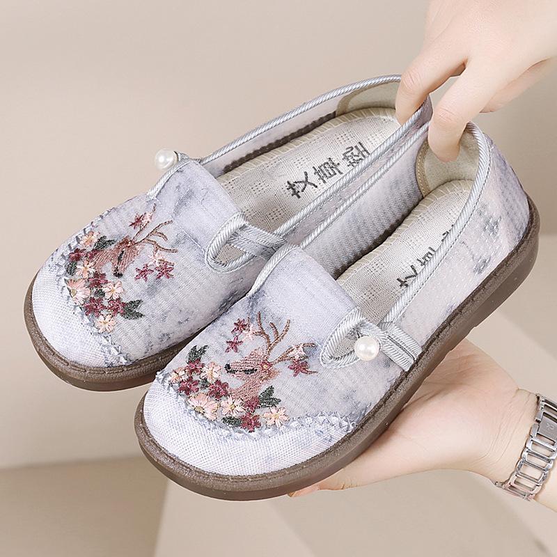 

****** и летние вышитые тканевые туфли на одной педали, материнские туфли, дерьмовая подошва, нескользящие, дышащие, женские туфли, старые ******* тканевые туфли, этнические 41 серый