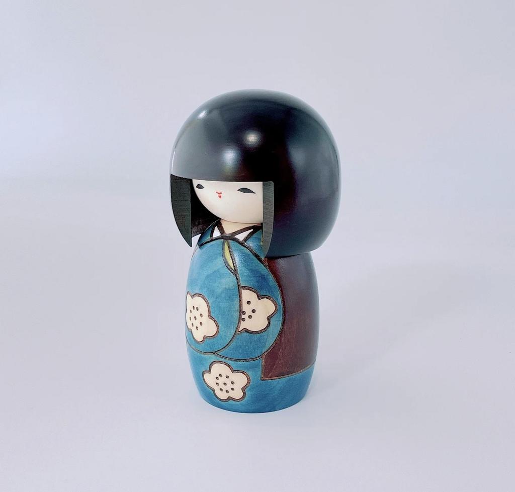 Usaburo Wooden Kokeshi Doll Kojitsu Kimono Girl 14cm Tall Made in Japan