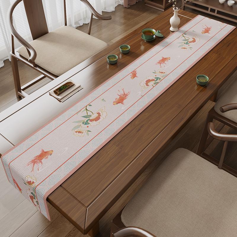 Chinese Calligraphy Table Flag Zen Tea Party Chinese Style Light Luxury High-end Tea Table Mat Long Tea Tablecloth