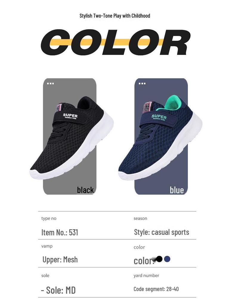 Boys & Girls Lightweight Breathable Sports Shoes, Double Mesh, Ages 7-12, Spring & Autumn Versatile Running Sneakers.