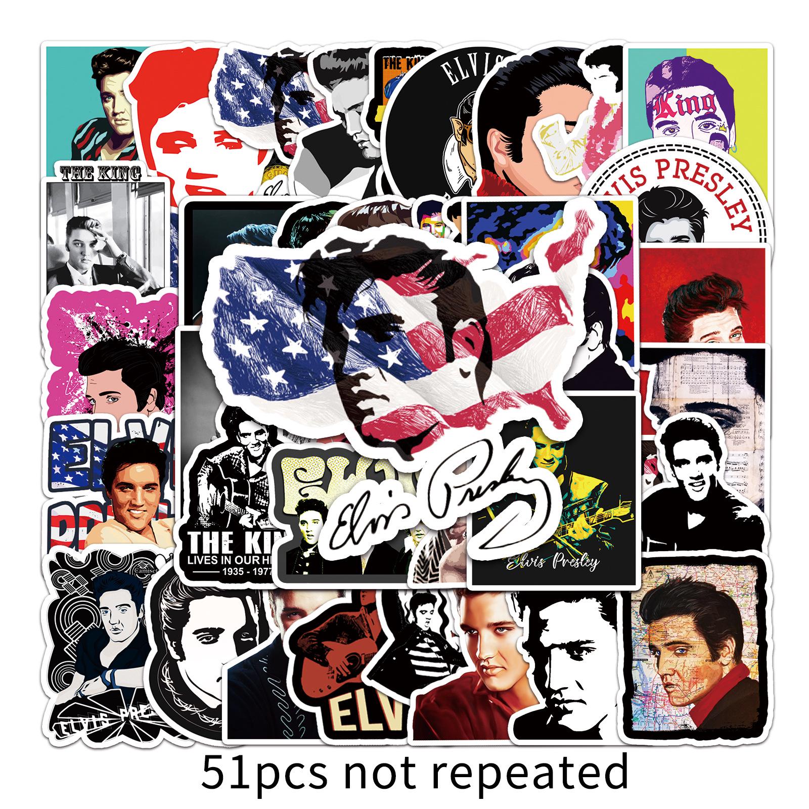 51PCS Elvis Presley Retro Waterproof Stickers for Suitcase, Laptop, Car, and Phone