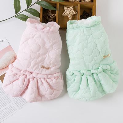 Pet Výšivka Květinový Kabát Kočičí Šaty Teddy Kočka Malý Pes Podzim/Zima Hrubé Oblečení se Sametem Šaty pro Malé Psy Štěně