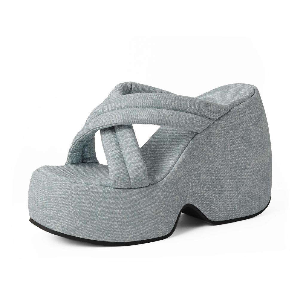 Krazing Pot Mules Polyurethane Summer Size 43 Women Platform Super High Heels Women Peep Toe Slip On Waterproof Sandals