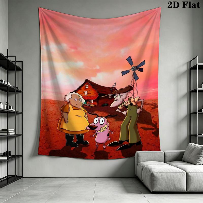 Courage the Cowardly Dog Wall Tapestry Aesthetic Wall Hanging Printed Fabric Blanket Decorative Tapestries for Bedroom Living Room Home Decor