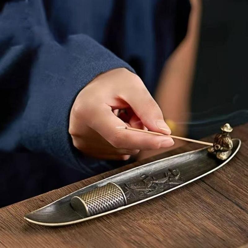 Incenses Stick Holder with Fishing Design Antique Alloy Incenses Burners Censers For Meditations And Home Decorative Use