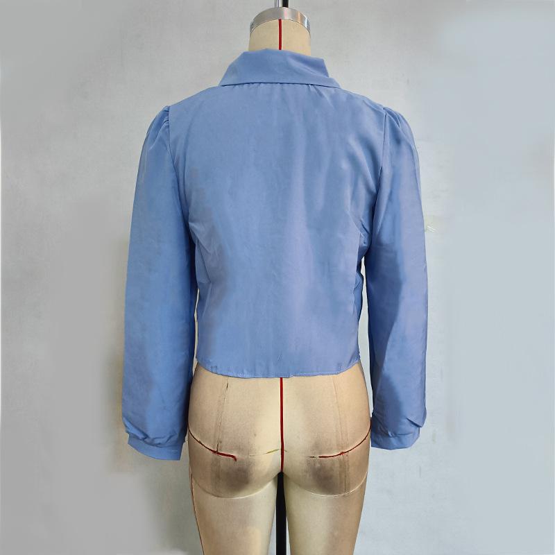 Women's Autumn Solid Colour Cardigan Lapel Long Sleeve Pleated Button Shirt