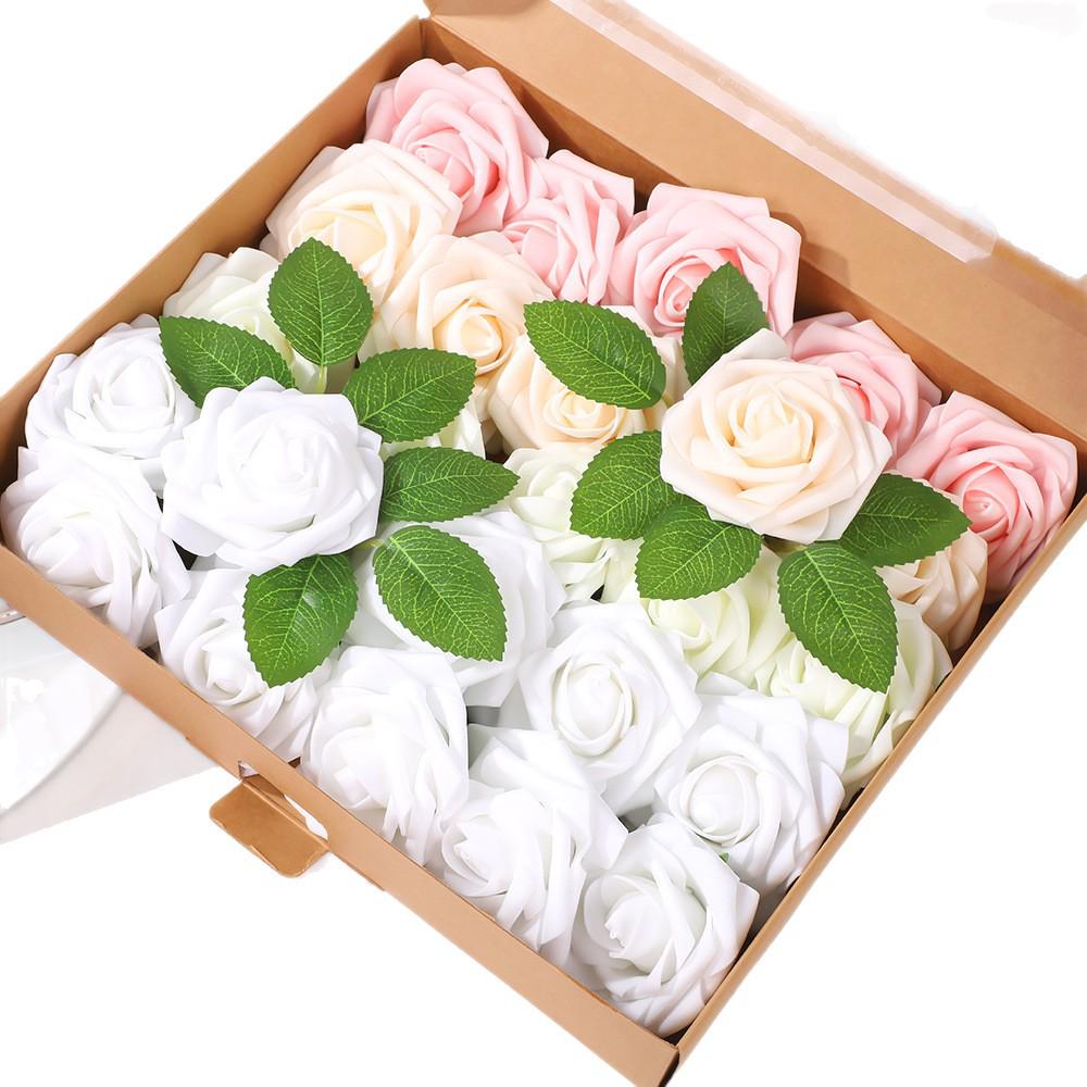 8cm Foam Rose Artificial Flower with Stem for Weddings and Valentine's Day