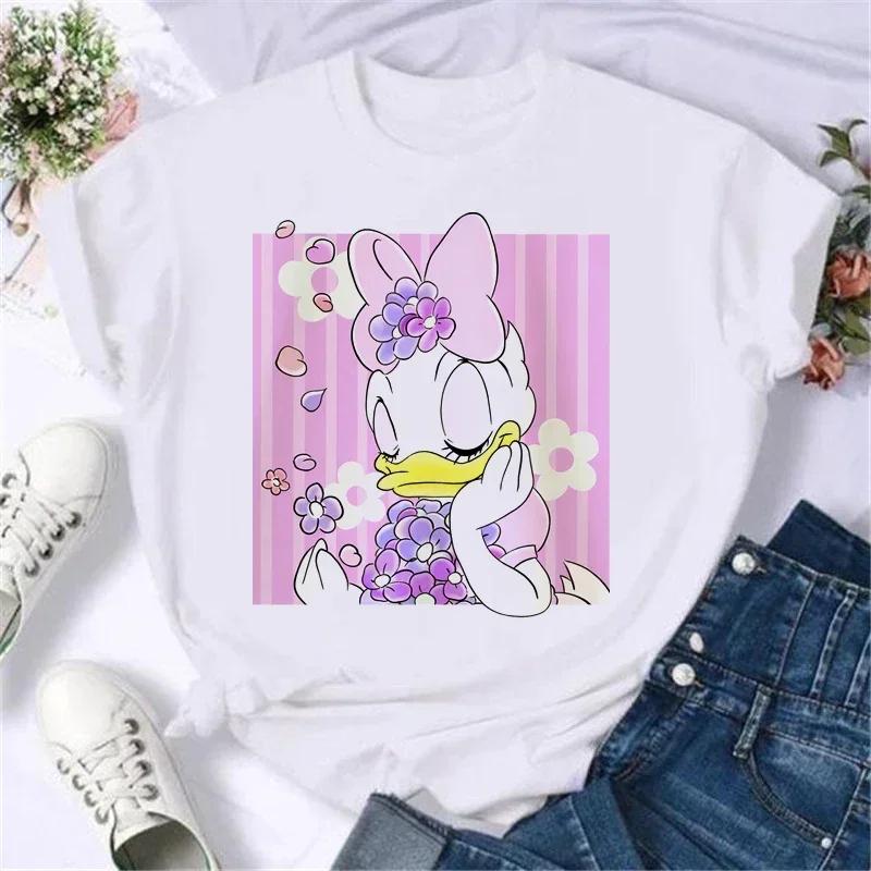 Miniso Disney Family Vacation T Shirt Kawaii Mickey Minnie Donald Duck Print Fashion Clothes Casual Women T-shirt Camiseta Mujer