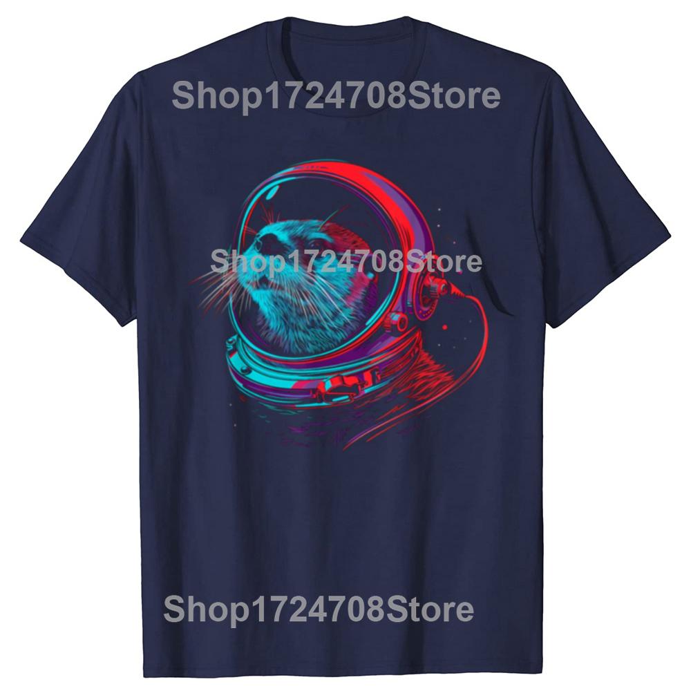 Otter Astronaut Funny Animal Sea Otter Space Graphic Tshirts Men Fashion Casual Tshirt 100 Cotton Loose Oversized T Shirt
