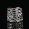 Fashionable Two-Tone Geometric Hollow Out Ring For Women Metallic Party Accessory Lady'S Stylish Jewelry