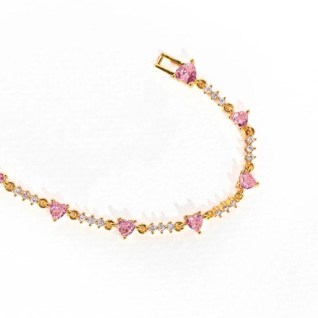 Nuovo Bracciale alla Moda Y2K Raffinato Rosa Dolce Zircone Fiocco Cuore d'Amore Catena per Donne Ragazze Festa Regalo di Compleanno Gioielli