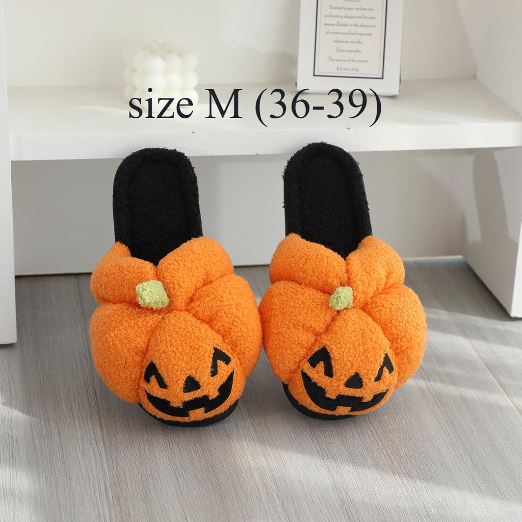 Fashion Cotton Fluffy Slippers Home Cartoon Pumpkin Platform Plush Slides Couple 2025 Funny Halloween Casual Designer Shoes Women Indoor