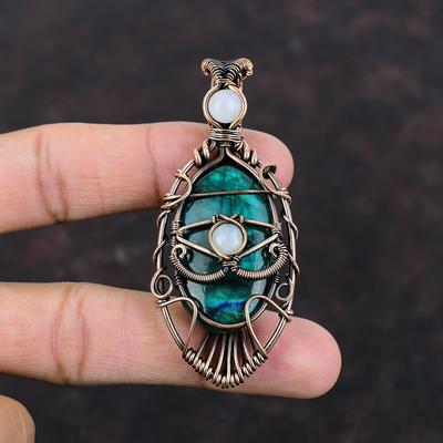 Evil Eye Neon Flash Labradorite Pendant Copper Wire Wrapped Gemstone Pendant Rainbow Moonstone Pendant Handmade Pendant Copper Wire Jewelry