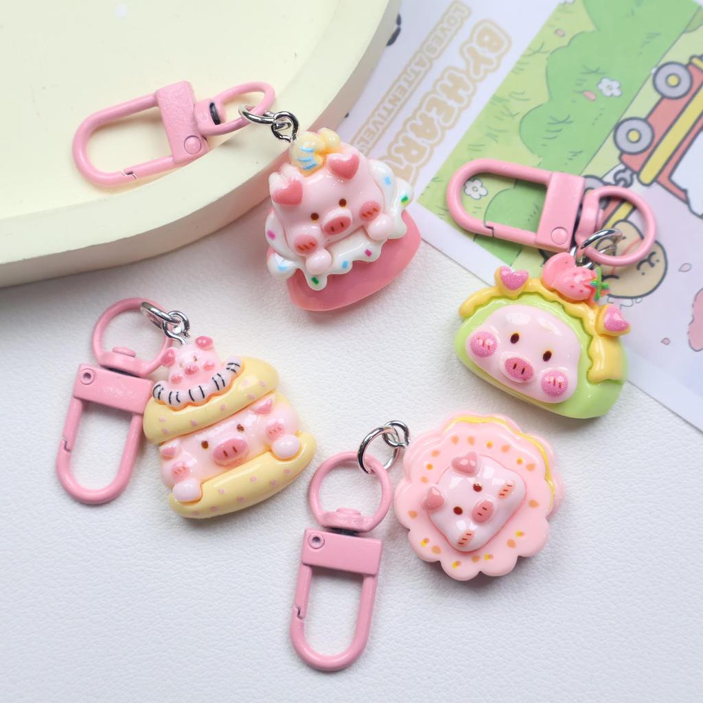 Resin Cartoon Piggy Keychain Pendant - Cute Dessert Ornament for Bags & Backpacks, Ideal for Couples and Students.