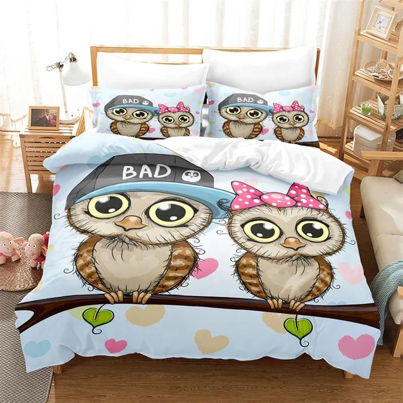 Cartoon Owl Duvet Cover Set Fashion Cute Animal Bedding Set Soft Microfiber Print Comforter Cover Decorative Kids Children Room