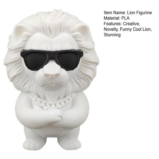 3D Printed Lion Figurine Funny Cool Lion Statue with Sunglasses Collectible Desktop Ornament for Home Office Executive Desk Decor