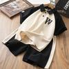 Boys' Summer Set Color Blocked Polo Short Sleeve Set Flip Collar Casual Two Piece Set