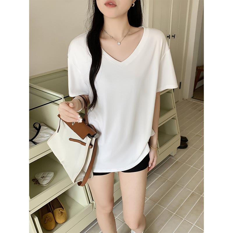 

Летняя футболка с большим вырезом, обнажающим ключицы, pure desire, с короткими рукавами и V-образным вырезом, женская свободная облегающая футболка с короткими рукавами XL