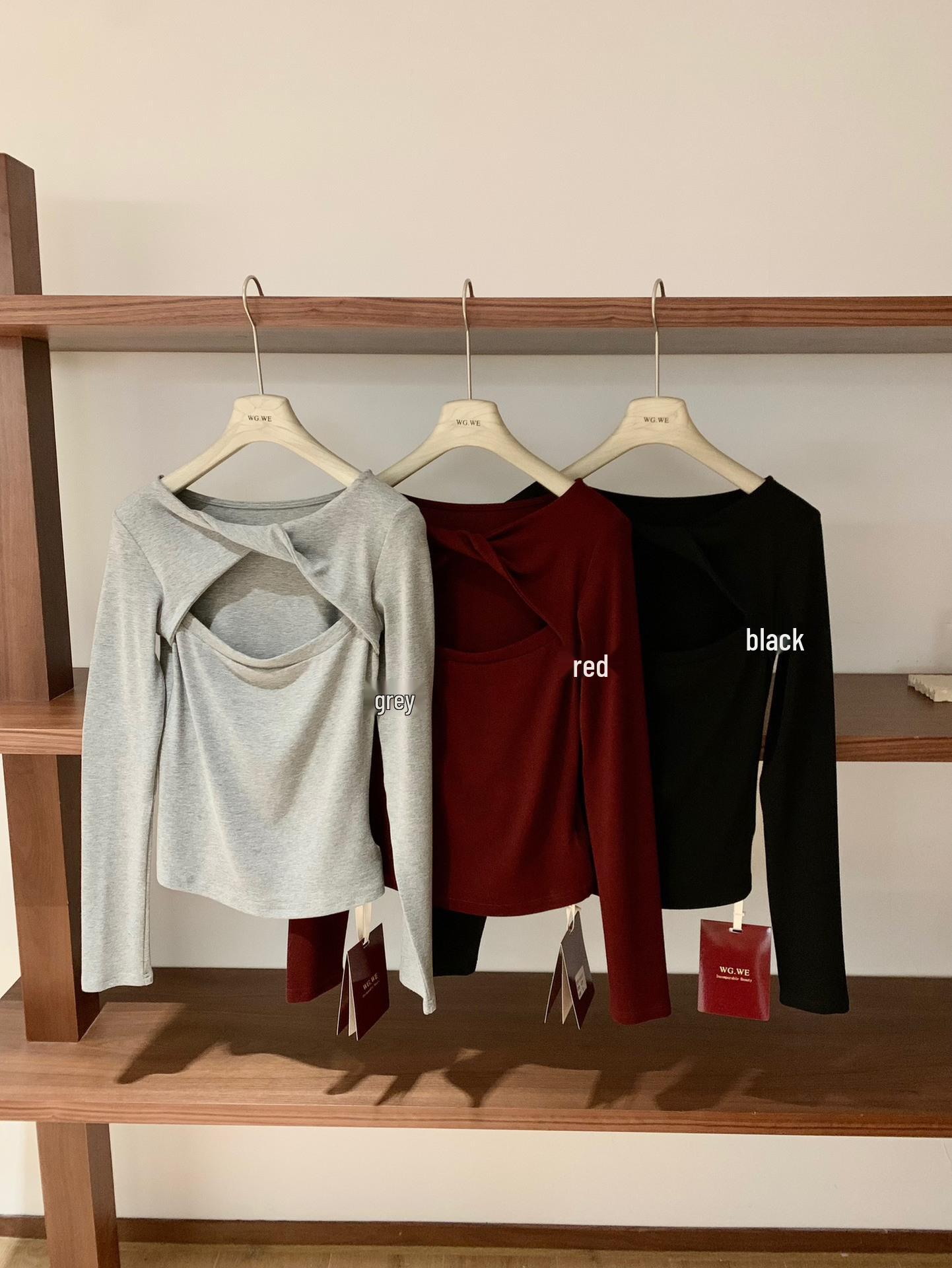 

Guangzhou Women s Autumn/Winter Twisted Hollow Long-Sleeve T-shirt Base Layer Medium чёрный