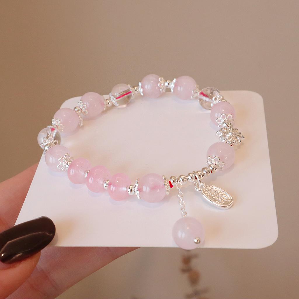 Natural Pink Crystal Bracelet Hibiscus Stone Fashion Bracelet Fashion Women Bracelet Accessories