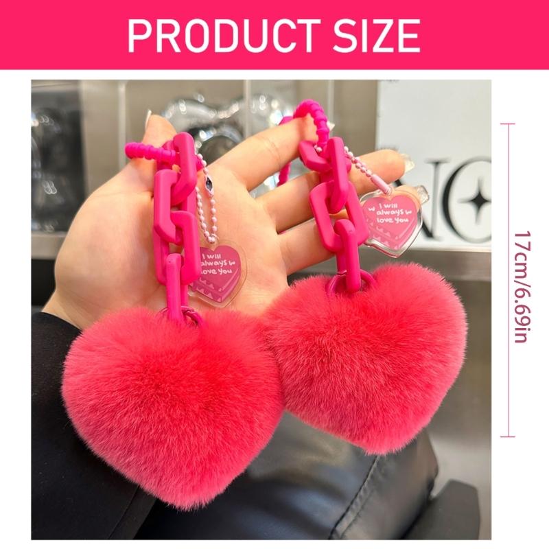 Lovely Heart Keychain Simple Car Key Chain Plush Pompoms Hanging Ornaments Keyrings Bag Pendant Keychain Accessories