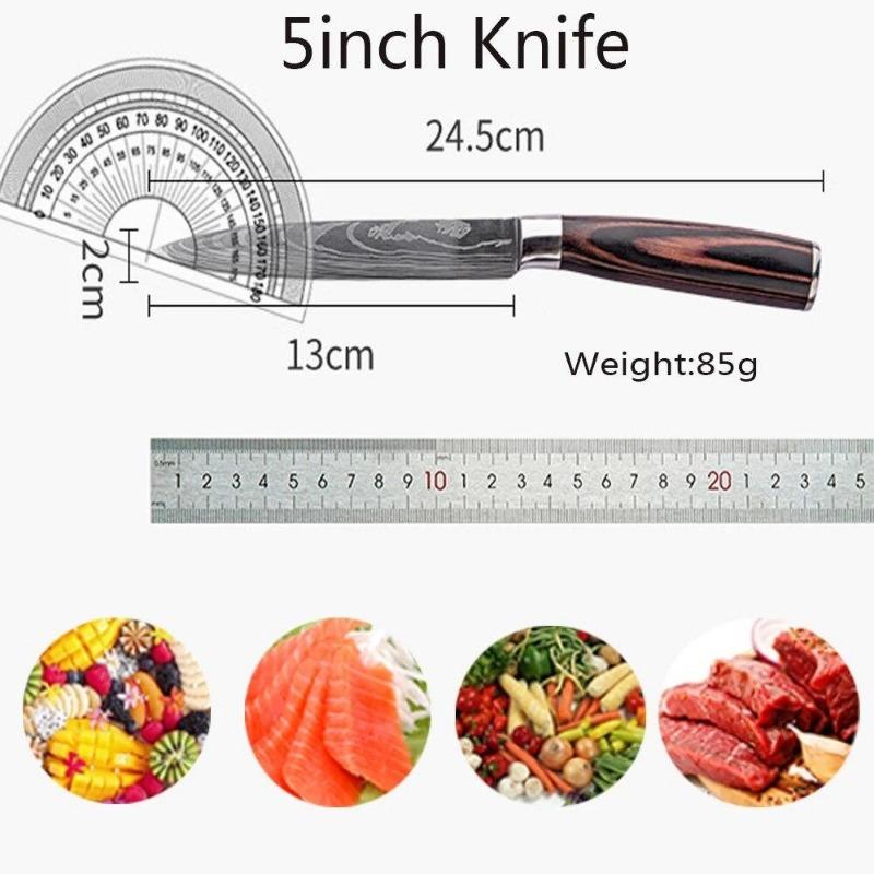 Coltello da cucina affilato in acciaio inossidabile, coltello da cucina laser Damaso per disossare e sbucciare, coltello da cucina da 5 pollici, accessori da cucina per tagliare la carne