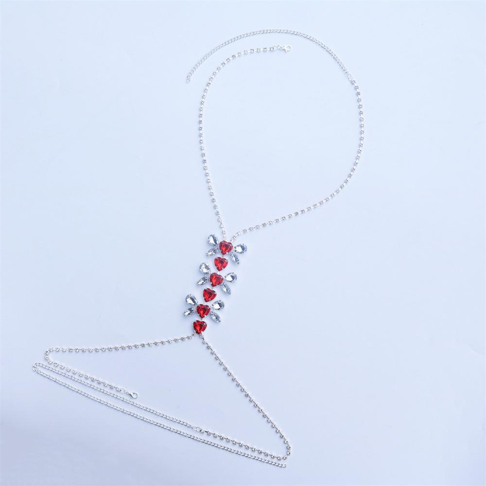 Fashion Accessories, Simple Heart-Shaped Rhinestone Chest Chain, Sexy Luxury Waist Chain Accessories For Nightclub Parties
