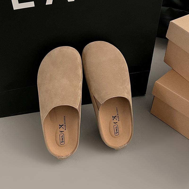 Simple bag head half slippers women's outer wear flat spring new one-pedal soft leather flats