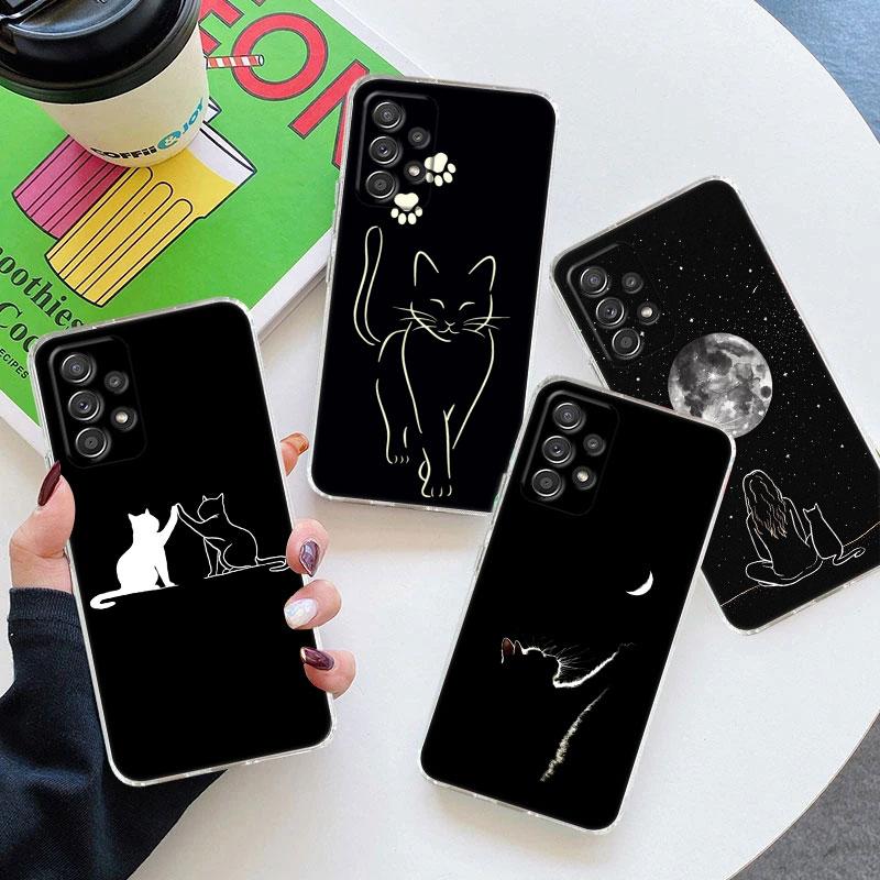 Funny Cute Cat Line Art Clear Phone Case For Samsung Galaxy A56 A57 A37 A55 A54 A36 A35 A26 A25 A17 A07 A52 A34 A73 A21s Cover