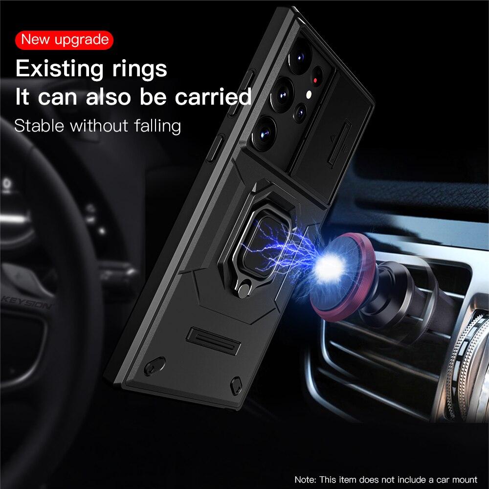 KEYSION Etui odporne na wstrząsy do Samsung S23 Ultra 5G Slide Camera z pierścieniem ochronnym na obiektyw, etui na telefon Galaxy S23+ Plus