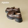 Augusden Women's Brown Loafers 2025: Stylish Autumn/Winter JK Leather Shoes in British Style