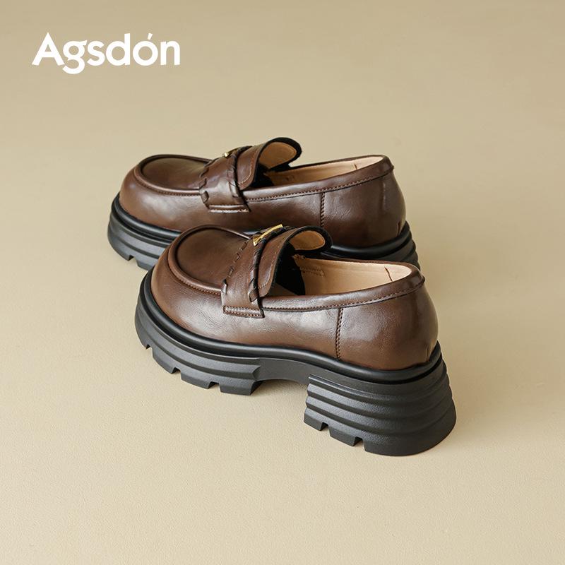 Augusden Women's Brown Loafers 2025: Stylish Autumn/Winter JK Leather Shoes in British Style