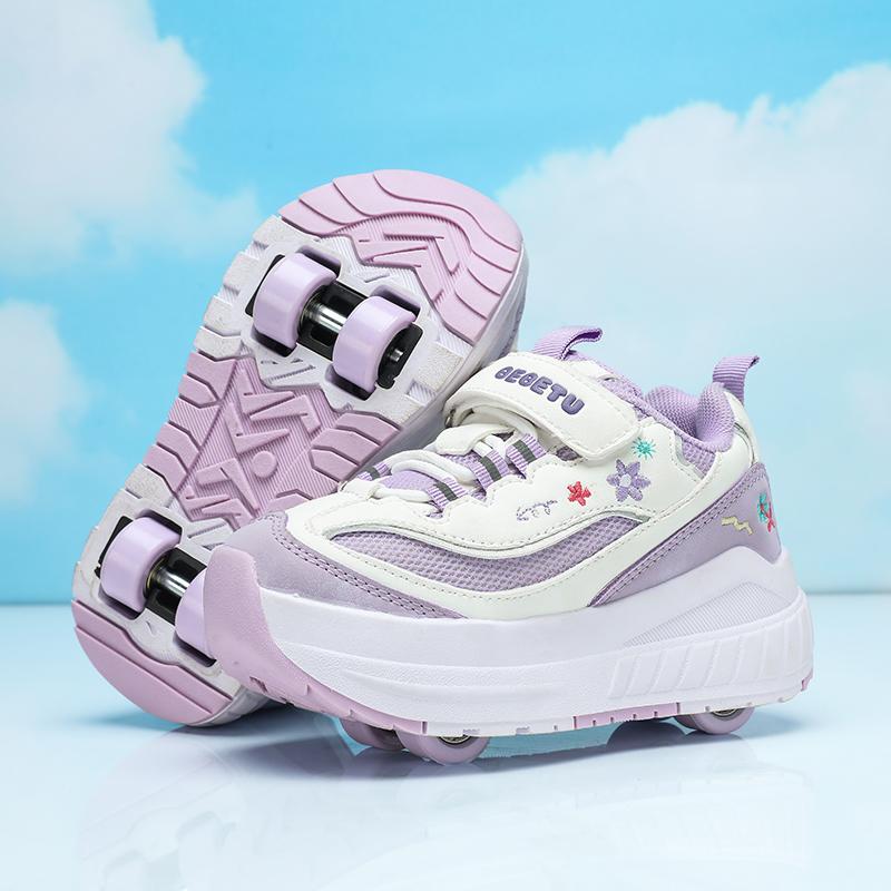 

Мальчики/ Девочки Деформированные Ботинки Четырехколесные Двухцелевые Роликовые Коньки Двухрядные Беговые Кроссовки Роликовые Коньки Ботинки с Колесами 29 фиолетовый