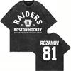100% Algodão Lavagem Vintage Aquecido Rivalidade Ilya Rozanov 81 Boston Raiders Camiseta Masculina Scott Hunter Shane Hollander Camisetas com Lavagem Ácida