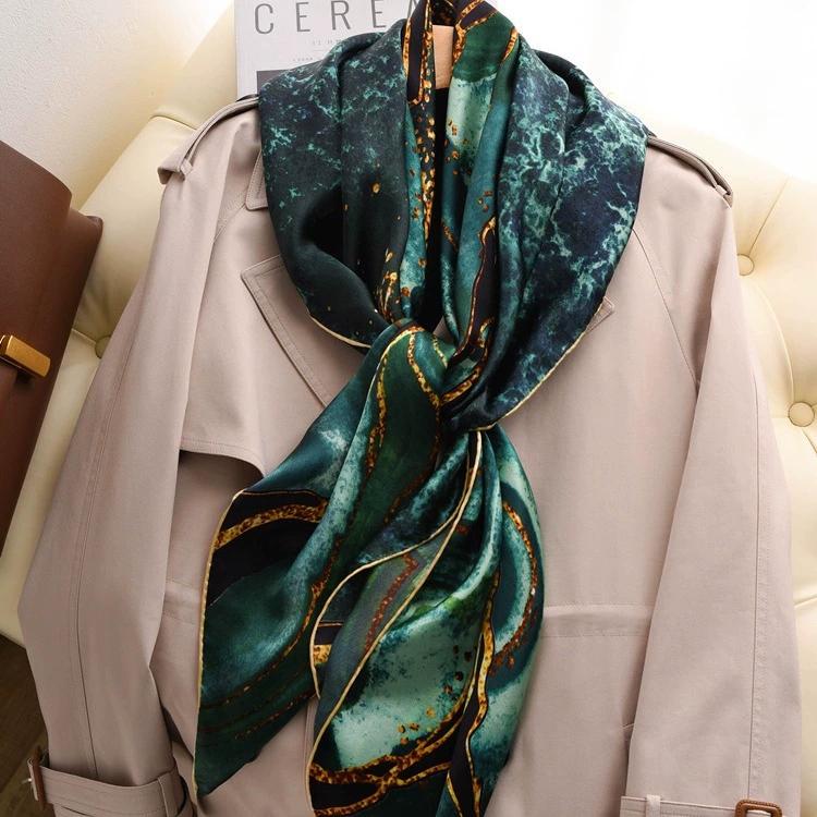 100% Czysty Jedwabny Szalik Damski Na Szyję Foulard Kwadratowy Mała Opaska Na Głowę Winylowy Wzór Chusteczka Szaliki Bandana 110*110cm