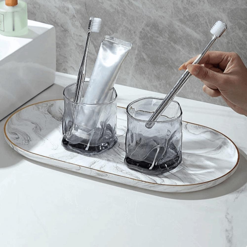 Multi Functional Marble Oval Disk Marble Texture Oval Dish Jewelry Display Plate  Living Room