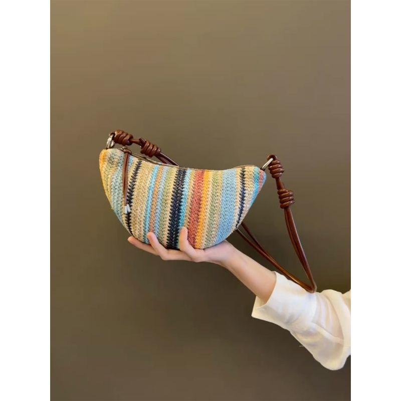 

Women s One-Shoulder Underarm Bag 2025 New Arrival Summer Super Popular Rainbow Woven Croissant Exquisite Versatile Crossbody Pouch Picture Color