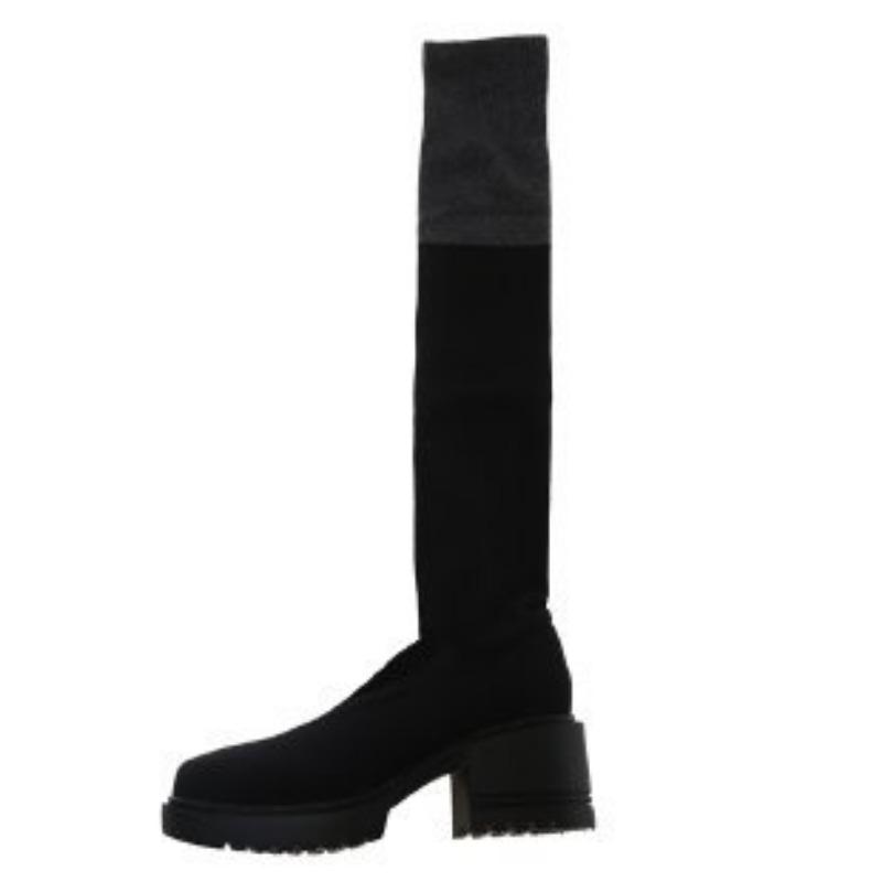 Large size over-knee knitted socks and boots for women's autumn new trendy thick heel thick sole heightened and thin women's boots