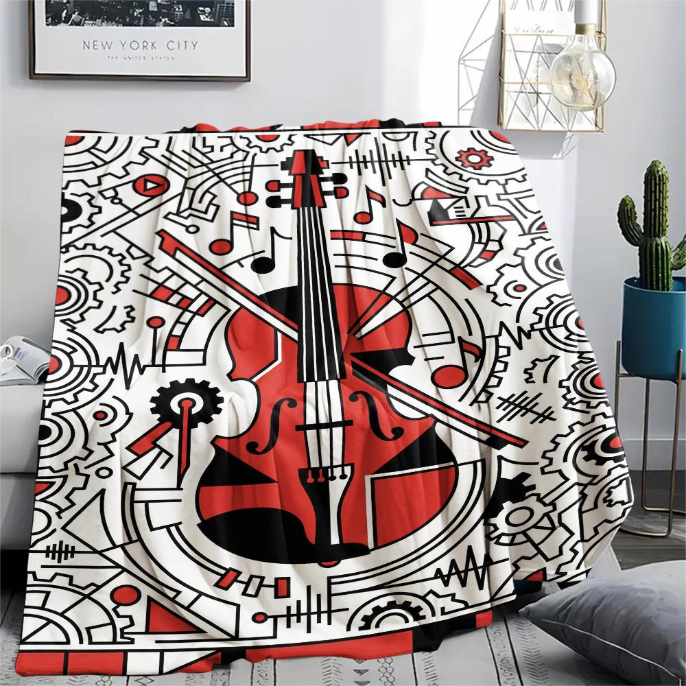 Guitar Geometry Print Flannel Blanket, High Quality Comfortable for All Seasons, Home Decor, Warmth and Comfort, Perfect for Christmas Gifts57