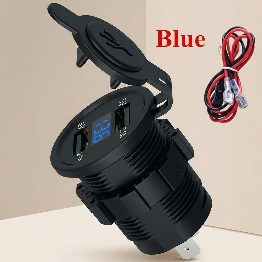 

Motorcycle Car Charger Adapter 2 USB Ports Socket Splitter with LED Light Power Supply for Motorcycles синій