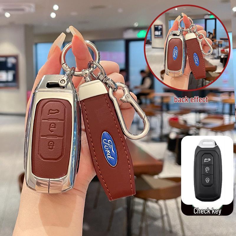 Metal Leather Key Case for 2022 Jiangling Ford Lingrui, Territory, and Transit.