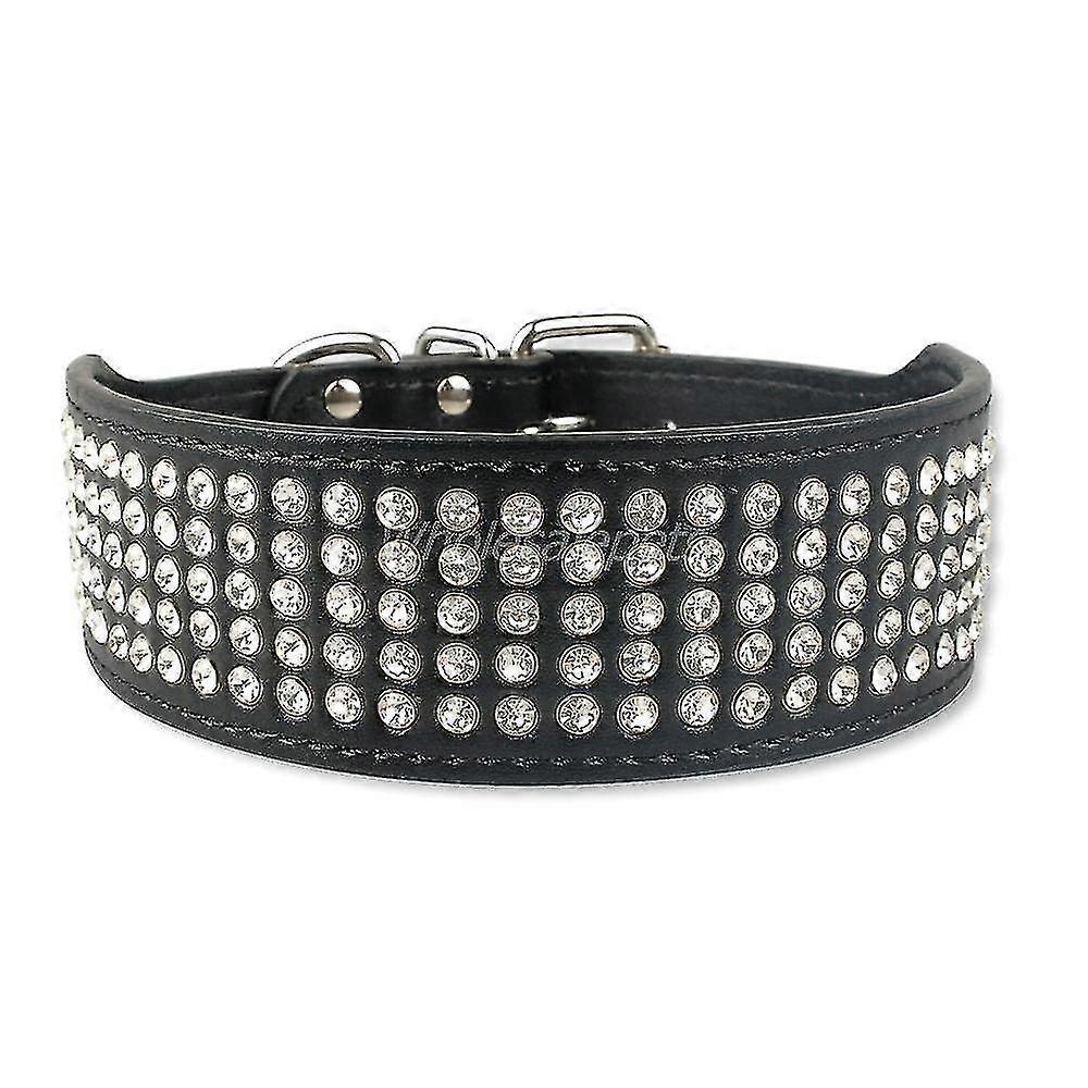Leather Dog Collars Bling Diamante Crystal Studded Dogs Pet Collars 2inch Wide for Medium & Large Dogs Pitbull Boxer
