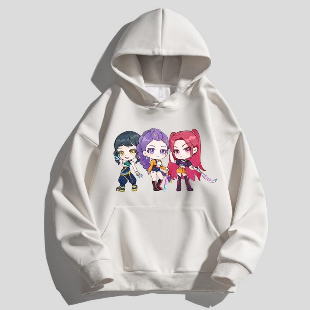 Kpop Children's Cartoon Printed Hooded Sportswear Casual Street Style Anime Idol Combination Printed Long Sleeved Girls' Top
