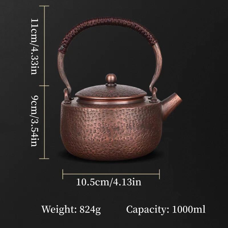 

Vintage Copper Tea Pot,1000 Mlcamping For Boiling Tea And Brewing Coffee,Handcrafted Hammer Texture Woven Portable Pot Tableware