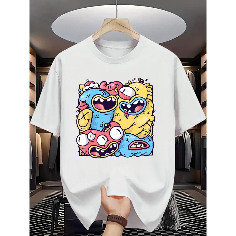 

European Size Colorful And Quirky Monster Print Short Sleeves, Fun And Amusing, Perfect for Wearing at Friend Gatherings 4XL білий