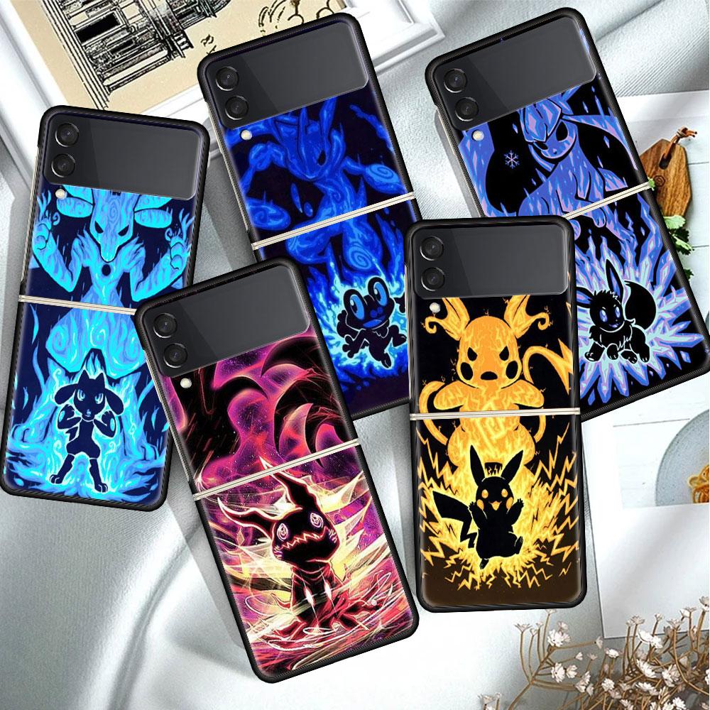 

Чехол для телефона Pokemon Cool Pikachu для Samsung Galaxy Z Flip 3 5G, черный твердый чехол ZFlip3, защитный чехол от падения, роскошный чехол Samsung Z Flip 3