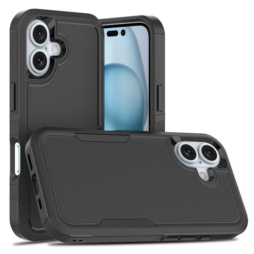 Capa de Celular à Prova de Choque com Proteção de Duas Camadas Para iPhone 16 15 11 12 13 14 Pro Max X S XR Luxuosa Armadura Contrastante Capa Anti-Queda